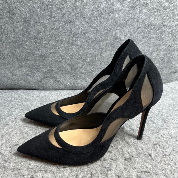 SCHUTZ Shoes - Schutz Poliany Black Suede Mesh Pointed Toe Stiletto Pumps Heels Womens Sz 11 B